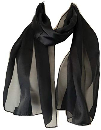 Vanlig färgad chiffong och satinrandig halsduk tunn vacker halsduk, 150 cm x 30 cm härlig gåva/present., Svart, 150 x 50cm