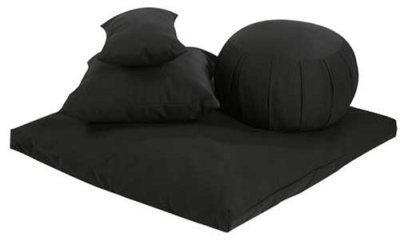 Kapok Zafu, Zabuton and Support Meditation Cushions Set (4pc), Black