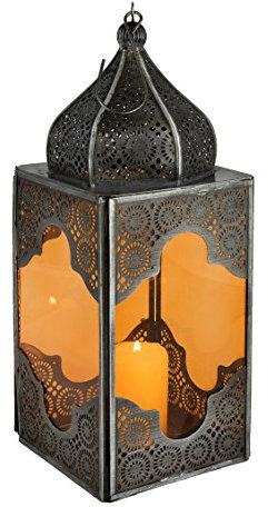 Orientalische Laterne aus Metall & Glas Sarala klein orange 28cm | orientalisches Windlicht | Marokkanische Glaslaterne für innen | Marokkanisches Gartenwindlicht für draußen als Gartenlaterne