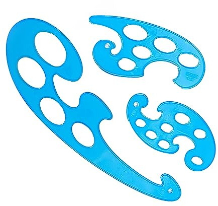 French Curve Ruler in Transparent Reusable Plastic Template Useful as Drafting Tool for Professional Drawing Instrument and Graphing at Work, School or Home Projects in Set of 3 Shapes by Yosogo