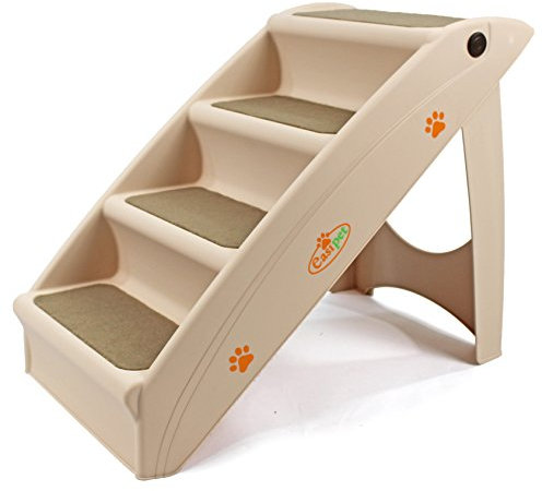 Plastic Foldable Dog Pet Stairs with Carpet Treads, Beige, 38cm x 47cm x 60cm