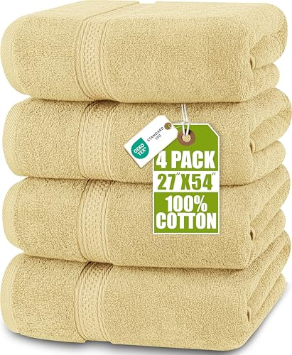 Utopia Towels - Lot de 4 Serviettes de Bain (69x137 cm) - 100% Coton filé à l'anneau, séchage Rapide, très absorbantes, Douces au Toucher, parfaites pour Un Usage Quotidien - Beige