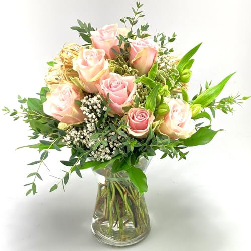 Kreativ - Rosenstrauß grün-rosa # Blumenstrauß mit Karte # Stilvoll