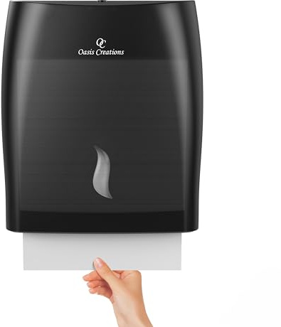 Touchless Paper Towel Dispenser by Oasis Creations - Wall Mount - Hold 500 Multifold Paper Towels - Black Smoke