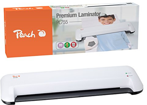 Peach PL755 Laminiergerät , schnell startklar , geeignet für handelsübliche Folien , 1½ Seiten pro Min. , inkl. 10 Laminierfoliengrau DIN A3