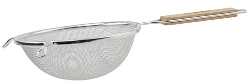 Winco 6 1/4 Tan Tin-Plated Steel Strainer, Single Mesh, Tin
