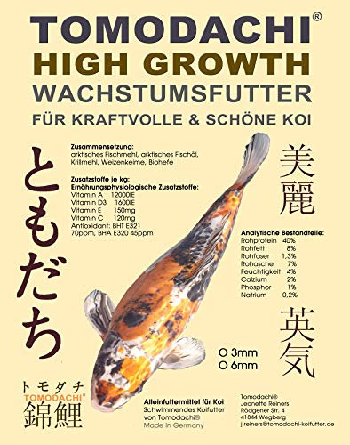 Koifutter Schwimmfutter Wachstumsfutter für Koi und Teichfische Koi-Grower leicht verdauliches Koi-Fischfutter mit arktischen Rohstoffen Tomodachi Koi-Schwimmfutter 6mm 5kg Sack