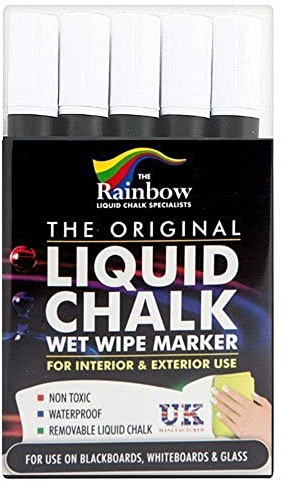 Liquid Chalk Marker Pens 5 Pack WHITE - 5mm Bullet Nib
