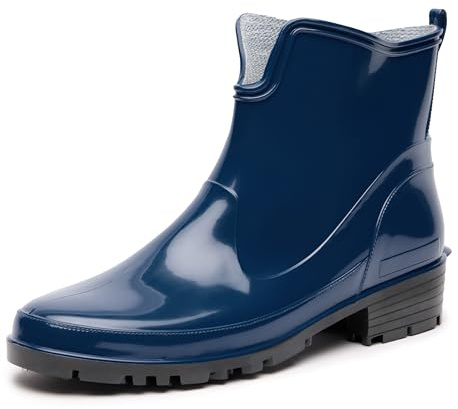 Ladeheid Bottes en Caoutchouc pour Femmes Courtes Bottines Imperméables Bottes de Pluie Élégantes et Confortables LA-930 (Bleu Foncé, 40 EU)