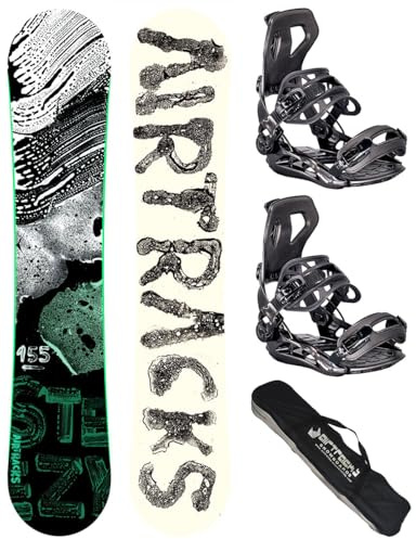 AIRTRACKS Snowboard Set - Tabla STEEZY Wide 155 - Fijaciones Master M - SB Bag