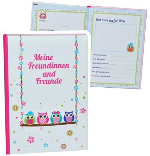Meine Freunde Buch - Eulen & Blumen - für Kinder & Erwachsene - dick gebunden für Schulfreunde Poesie A5 Hardcover - Freundebuch Poesiealbum Kinder Schule