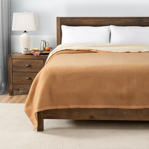 Poyet Motte Aubisque 500GSM Heavyweight 100-Percent Wool Blanket (King, Doe/Natural)