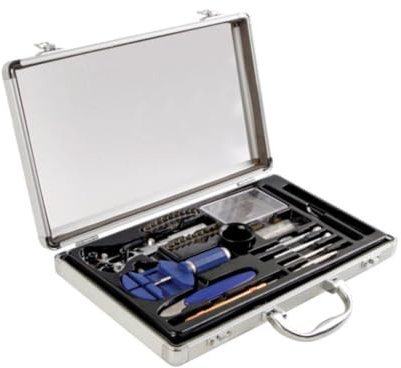 Velleman Coffret d'outils pour horlogers, 13 pièces, dans un étui en aluminium avec couvercle transparent, couleur métallique