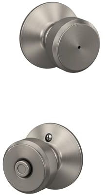 Schlage F40 BWE 619 Bowery Privacy Lock Knob, Satin Nickel