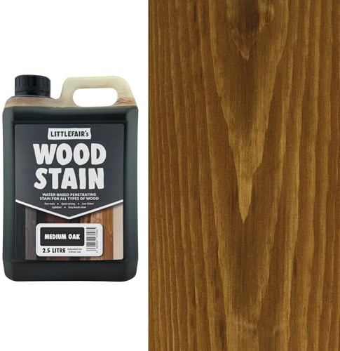 Littlefair's Wood Stain Water Based - 2.5 LTR - Indoor Furniture Stain Light & Dark Finishes - Special Non Toxic & Eco Friendly Formula - Wood Stain for Crafts - Colour: Medium Oak