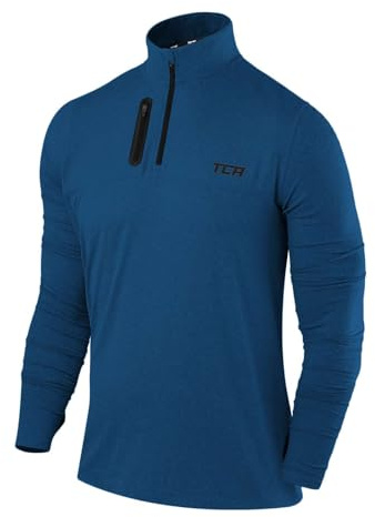 TCA Maglia Termica Uomo Fusion PRO - Sottogiacca Moto con Maniche Lunghe e Zip - Maglia Termica Tecnica Uomo con Manica Lunga - Abbigliamento Termico Moto e da Corsa - Blu Scuro/Blu Scuro, S