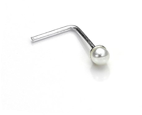 Orecchino piercing per il naso in argento Sterling e perla 2mm con perno a L