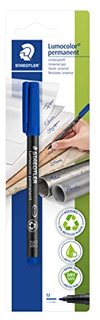 STAEDTLER Pennarello permanente Lumocolor, blu, larghezza linea circa 1,0 mm, resistente alle sbavature e all'acqua, prodotto in Germania, ricaricabile, lunga durata, 1 penna universale blu su carta