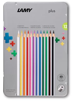 LAMY plus Farbstifte 530 12er-Set: Metallbox mit 12 Farbstiften aus hochwertigem Zedernholz mit ergonomischer Dreieckform und hoher Farbbrillanz – Dicke Mine Ø 4 mm