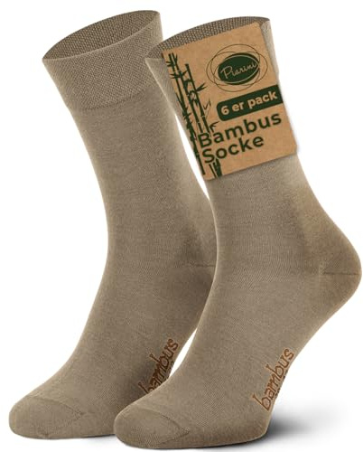 Piarini - Lot de 6 paires de chaussettes pour homme - sans élastique - bambou - beige - 39-42