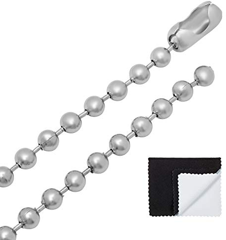 The Bling Factory Men's 6mm High-Polished Stainless Steel Military Ball Chain Necklace, 36 inches