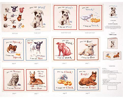 Animal Friends Soft Book Panel Cream, Fabric by the Yard