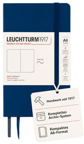 LEUCHTTURM1917 349302 anteckningsbok ficka (A6) mjukt omslag, 123 numrerade sidor, prickad, marinblå