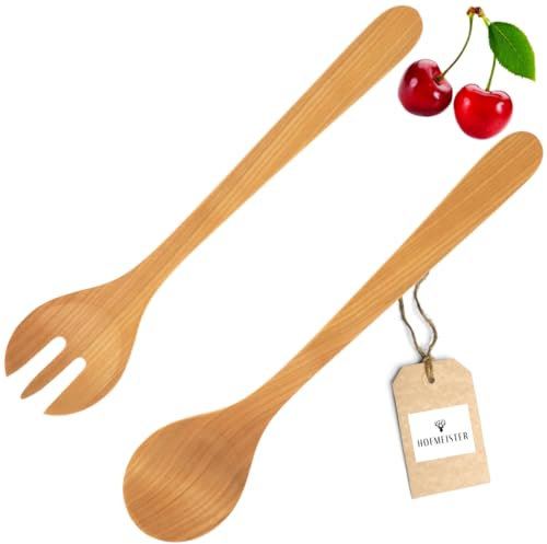 HOFMEISTER® Salatbesteck aus Kirsch-Holz, 35 cm, Made in Europe, 2-teilig, Salatgarnitur, Salatlöffel & Salatgabel, kein Plastik im Salat, antibakteriell, Salatbesteck-Set, Servierhilfe