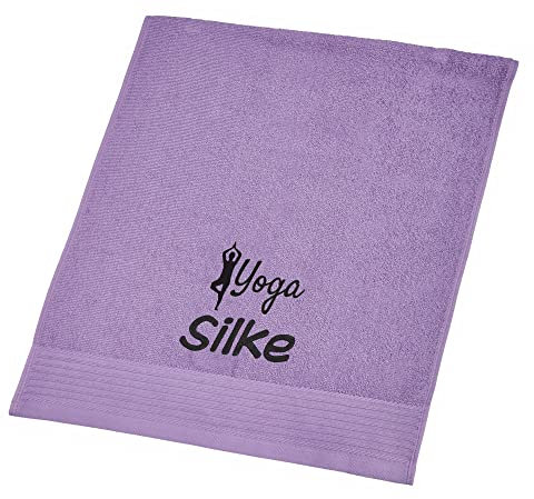 Wolimbo Duschhandtuch Bestickt mit Namen und Motiv - 70x140 cm - lila - weiches Duschtuch personalisiert - Geschenk