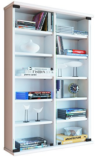 VCM Holz CD DVD Wandregal/Wandvitrine | Vitrine mit 2 ESG-Sicherheitsglastüren. | Maße: H. 92 x B. 60 x T. 18 cm | 10 Variable Einlegeböden - Zuntisa Weiß