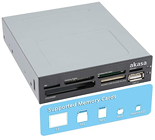 Akasa Internal Media Card Reader | 6-port Media Card Reader | MicroSD | M2 | CF | SDHC | USB-A 2.0 | 3.5” PC bay | AK-ICR-07