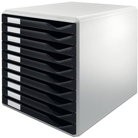 Leitz Formular-Set mit 10 Schubladen, Schubladenset zur Aufbewahrung von Dokumenten und Formularen, Schwarz, 52810095