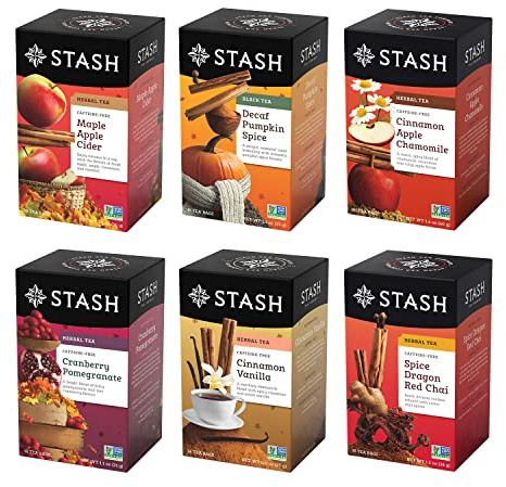 Stash Tea Fall for Autumn 6 Flavor Tea Sampler, 6 Boxes With 20 Tea Bags Each (120 Tea Bags Total)