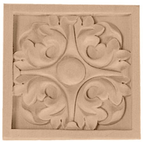 Ekena Millwork ROS03X03LFMA Medium Leaf Square Rosette, 3 1/2 W x 3 1/2 H x 3/4 P, Maple