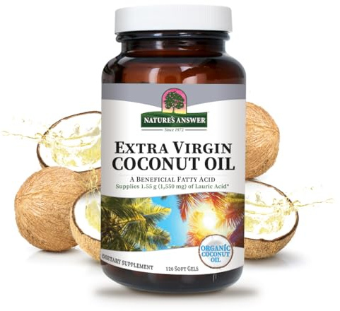 Nature's Answer Extra Virgin Coconut Oil Softgels Organic Coconut Oil Multi-Purpose Non-GMO Ideal for For Hair Skin Body Moisturizer Gluten Free Paleo Friendly (120 Capsules)