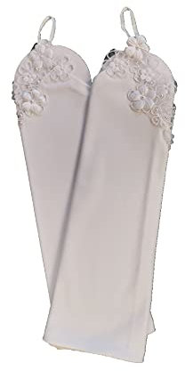 LadyMYP© Brauthandschuhe m. kleinen Blüten aus Satin, Tüll u. Perlen, in ivory/weiß (Weiß)