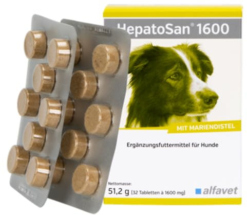 Alfavet HepatoSan 1600 - Kosttillskott för hundar - för att främja leverfunktionen vid kroniskt leversvikt - 32 tabletter