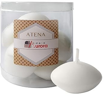 Candele D'Aurora Atena Set 10 Candele Senza Profumo Galleggianti, Cera Vegetale, Bianco, 4.5 x 4.5 x 2.5 cm