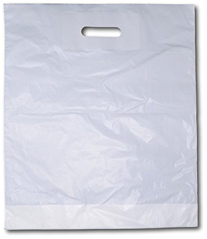 EPOSGEAR® 100 Medium 15 x 18 x 3 Very Strong Plain White Patch Handle Gift Retail Shopping Plastic Carrier Bags
