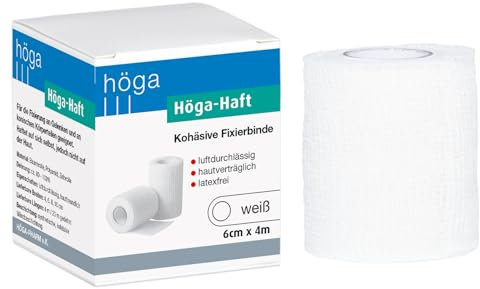 Höga Haft naturweiss, kohäsive (selbsthaftende), elastische Fixierbinde - 6 cm x 4 m gedehnt, 3er-Pack