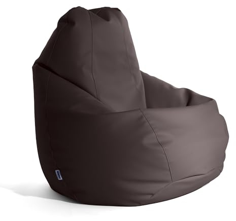 Avalon Puff Poltrona Sacco Gigante Bag XXL Mamba 95x95x135cm - 460 Litri Made in Italy in Finta pelle Imbottito per Ambiente Interno ed Esterno Colore Testa di moro