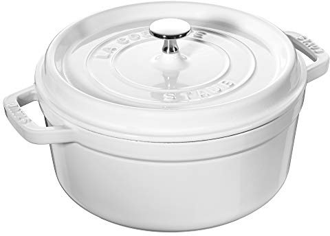 Staub Cast Iron Round Cocotte, Dutch Oven, 4-quart, serves 3-4, Made in France, White