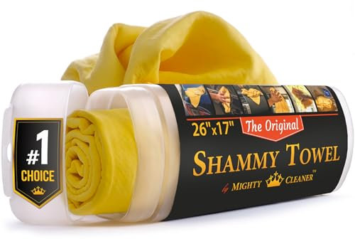 Mighty Cleaner Premium Fensterleder zum Trocknen von Autos, 66 x 43,2 cm, super saugfähiges, wiederverwendbares Shammy-Handtuch für das Auto + Aufbewahrungsröhre, kratzfreies Auto-Handtuch