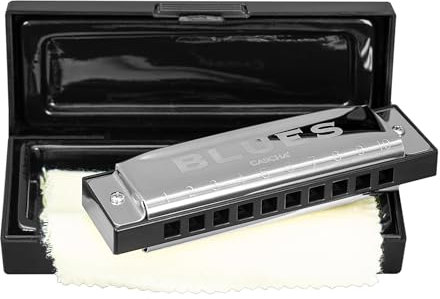 Cascha Blues Mundharmonika C-Dur Anfänger u. Fortgeschrittene, 10-Loch diatonische Harmonika hervorragender Klang, Mit hochwertigen Messing-Stimmzungen - praktischem Etui, Putztuch