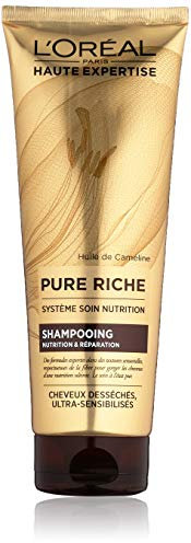 L'Oréal Paris Pure Riche Shampoo senza solfato con olio di camelina - Nutrizione e riparazione - Capelli secchi - 250 ml