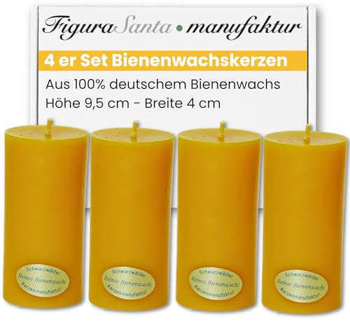 Figura Santa Bienenwachskerzen Adventskerzen 4er Set Kerzen Adventskranz Stumpenkerzen aus 100% Bienenwachs-Weihnachtskerzen | 95/40mm lange Brennndauer ca. 19 h