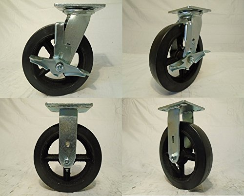 8 X 2 Swivel Casters Rubber Wheel with Brake (2) Rigid (2) 600 Lbs Each Tool Box