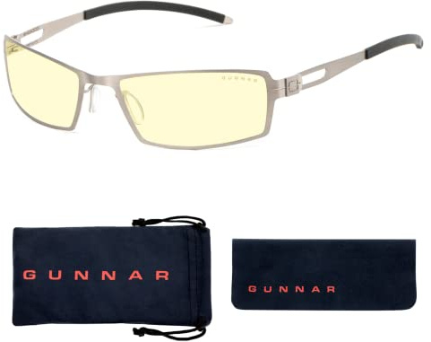 GUNNAR Gaming and Computer Eyewear | Sheadog, Mercury frame, Amber Tint| Blue Light Blocking Glasses | Patented lens, 65% Blue Light Protection, 100% UV Light | Reduce Eye Strain & Dryness