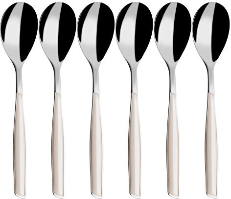 BUGATTI, Glamour, Juego de 6 cucharas de café en acero inoxidable 18/10 y mango de color MARFIL, moldura Bugatti Pro-Tech System, apto para lavavajillas