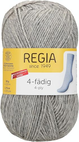 REGIA 4-fädig Uni 9801276-00033 flanell streaked Handstrickgarn, Sockengarn, 50g Knäuel